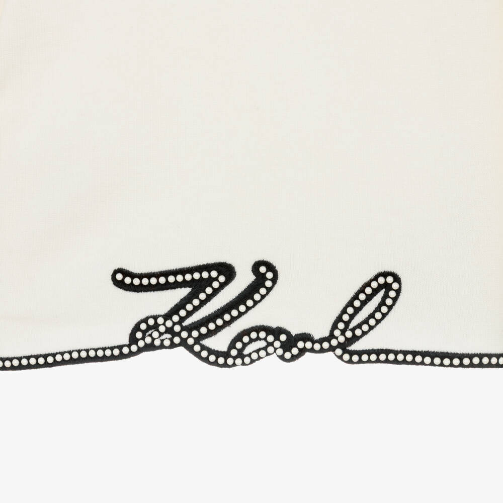 KARL LAGERFELD KIDS-Girls Ivory Knitted Sweater with Signature Logo | Childrensalon
