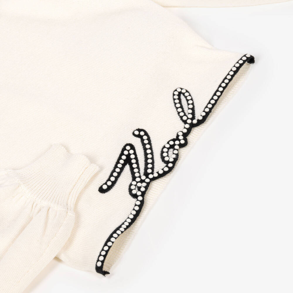 KARL LAGERFELD KIDS-Girls Ivory Knitted Sweater with Signature Logo | Childrensalon