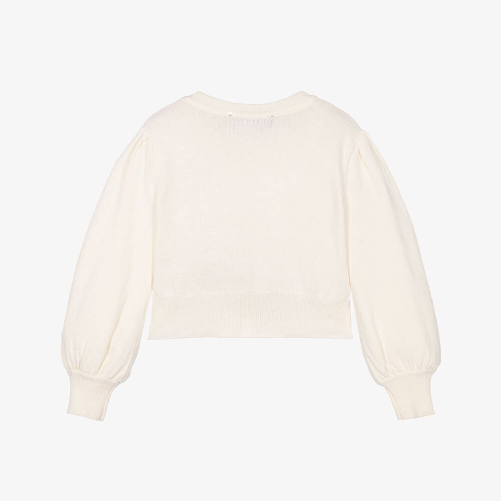 KARL LAGERFELD KIDS-Girls Ivory Knitted Sweater with Signature Logo | Childrensalon