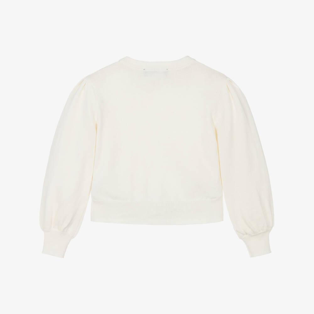 KARL LAGERFELD KIDS-Girls Ivory Knitted Sweater with Signature Logo | Childrensalon