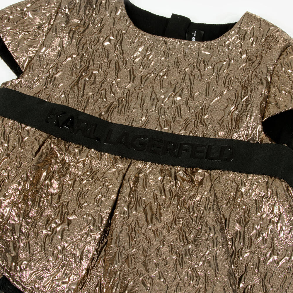 KARL LAGERFELD KIDS-Girls Metallic Gold Crinkle Blouse | Childrensalon