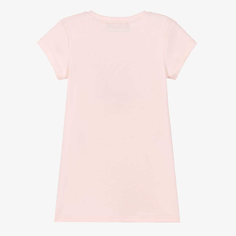 KARL LAGERFELD KIDS-Платье футболка розовое из хлопка с логотипом Choupette для девочек | Childrensalon