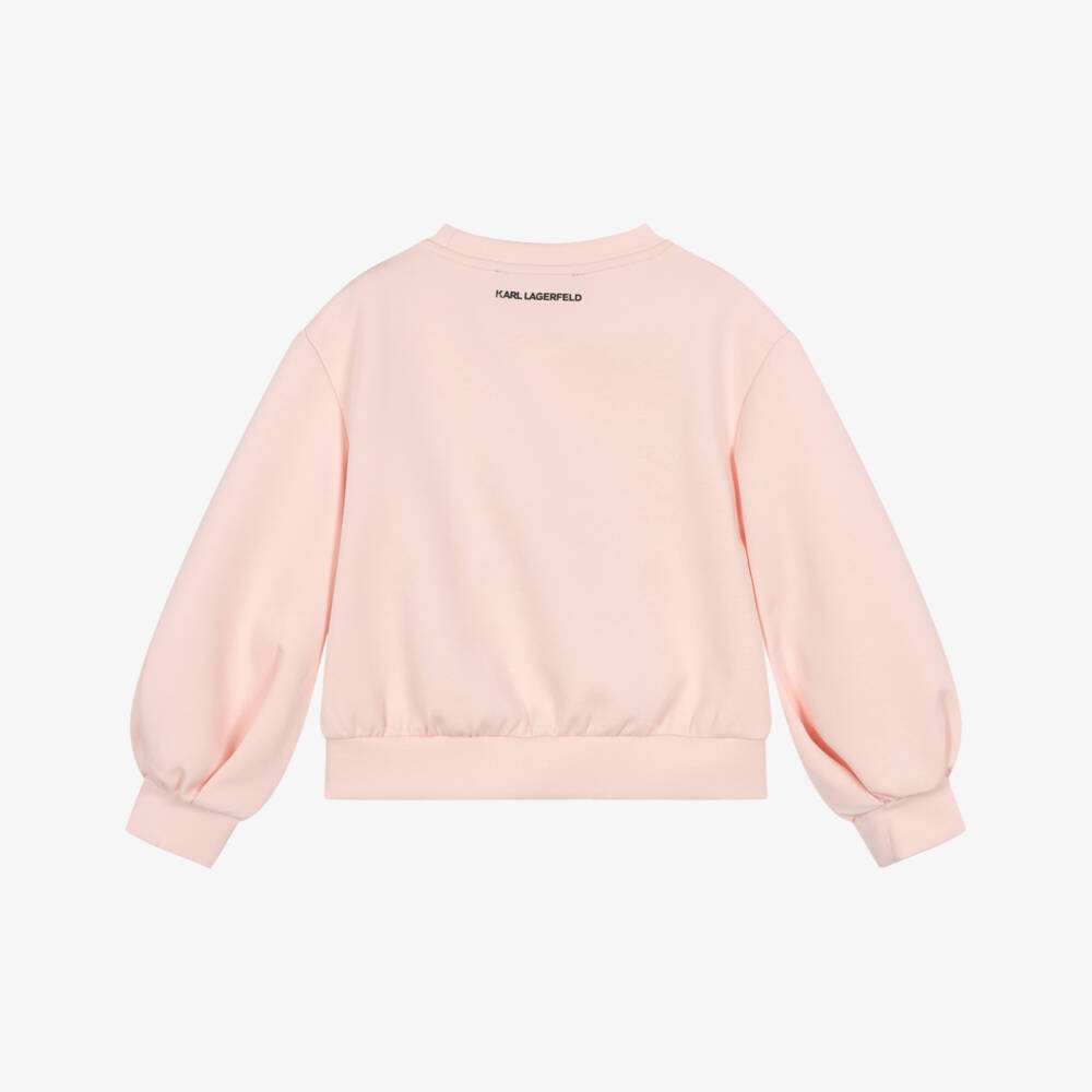 KARL LAGERFELD KIDS-Girls Pale Pink Jersey Sweatshirt with Choupette Motif | Childrensalon