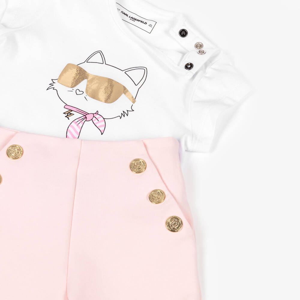 KARL LAGERFELD KIDS-Girls Pastel Pink Jersey Choupette Tracksuit Set | Childrensalon