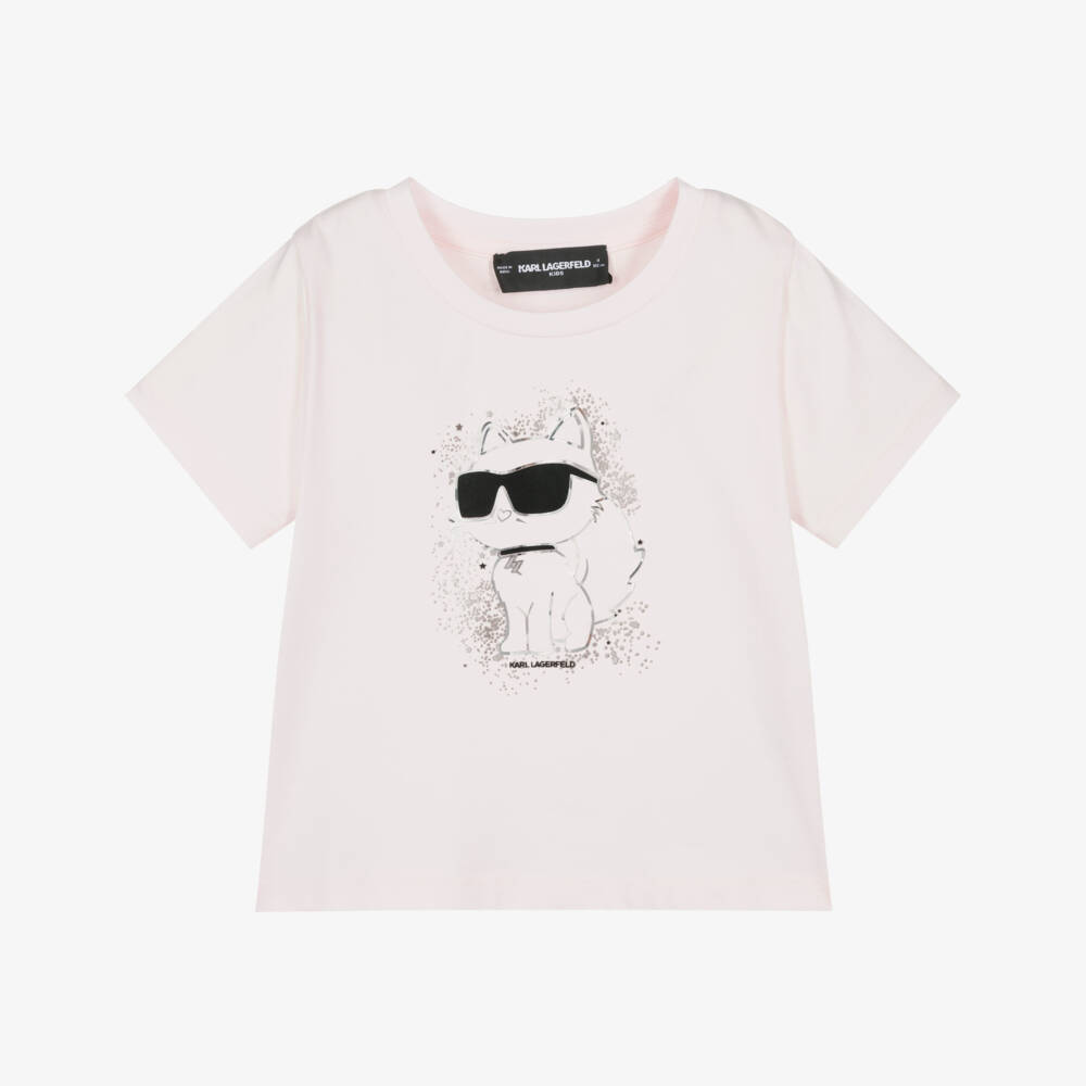 KARL LAGERFELD KIDS-Футболка розовая хлопковая Шупетт для девочек | Childrensalon