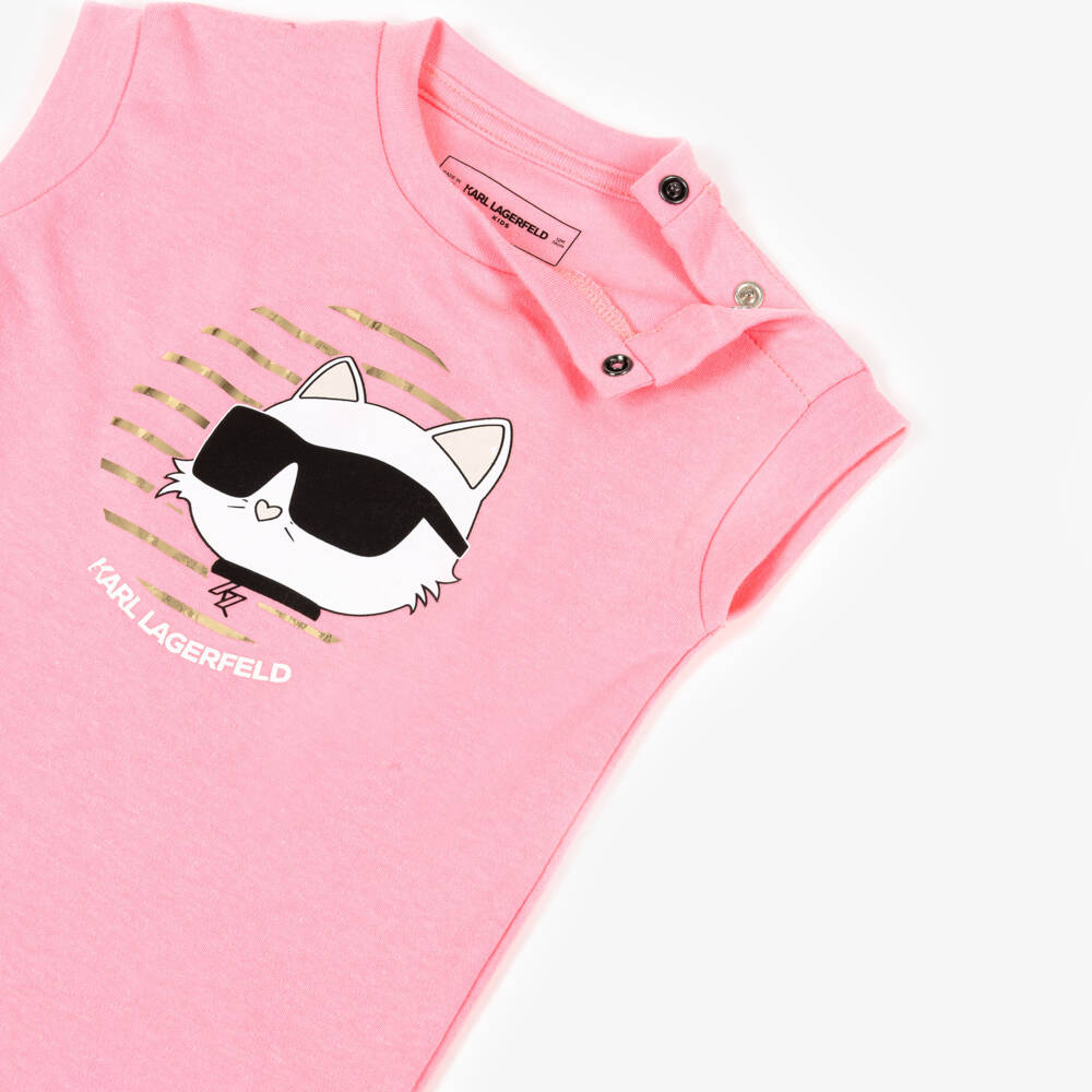 KARL LAGERFELD KIDS-Girls Pink Jersey Choupette Print Dress | Childrensalon