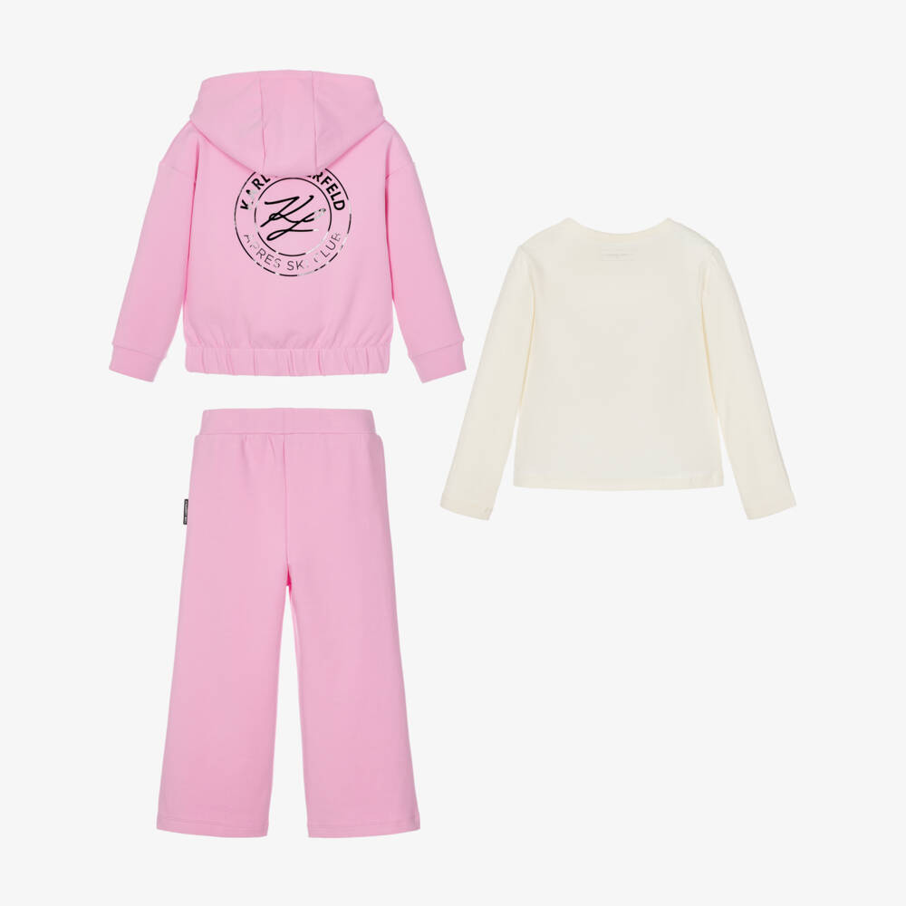 KARL LAGERFELD KIDS-Girls Pink Jersey Ski Club Tracksuit Set | Childrensalon