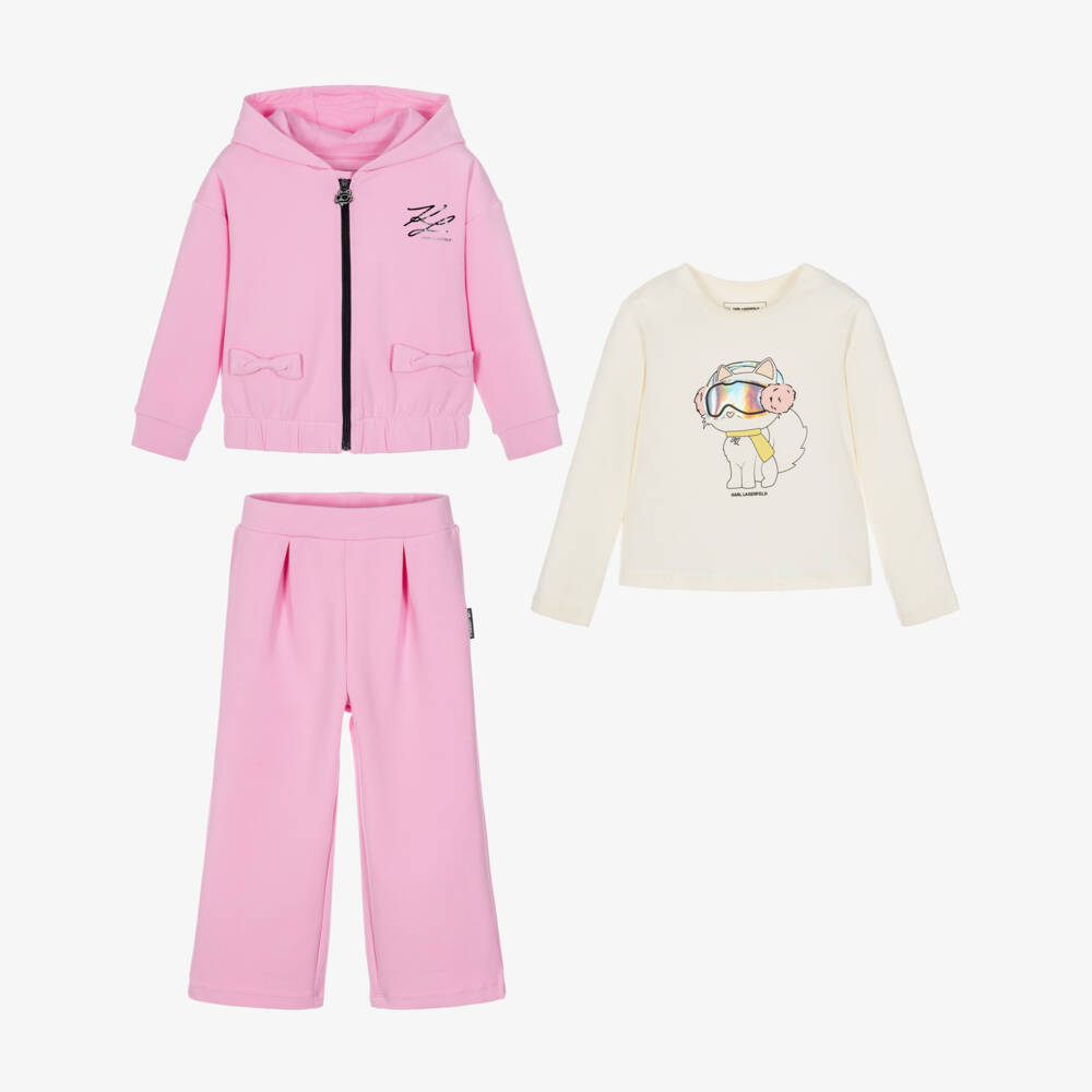 KARL LAGERFELD KIDS-Girls Pink Jersey Ski Club Tracksuit Set | Childrensalon