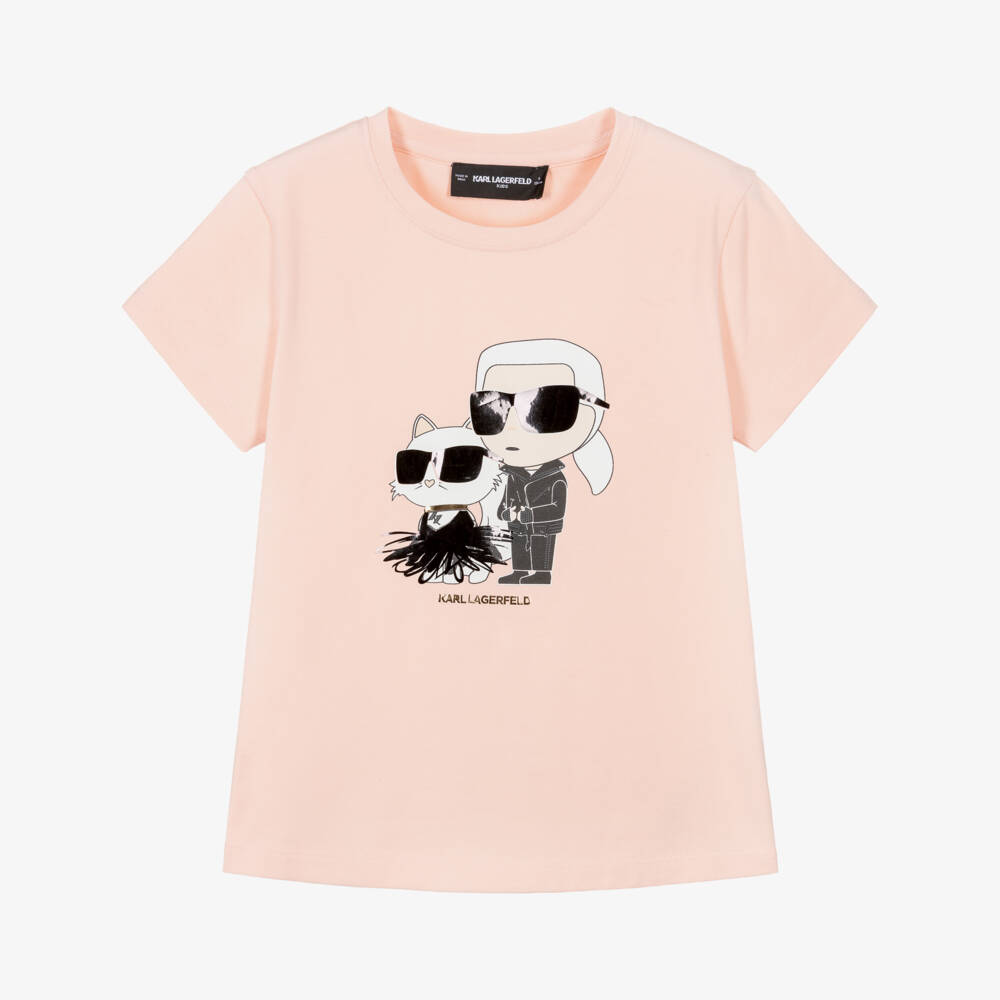 KARL LAGERFELD KIDS-Girls Pink Karl Ikonik Print T-Shirt | Childrensalon