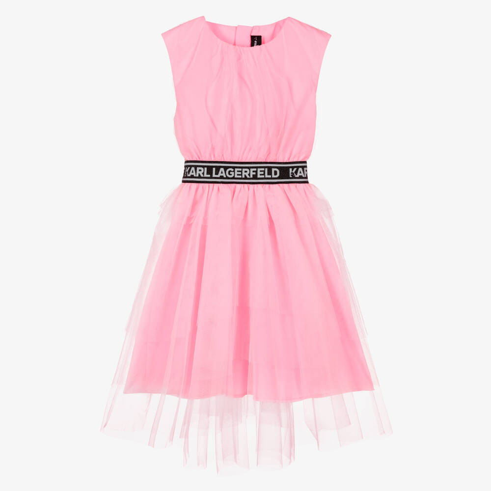 KARL LAGERFELD KIDS-Girls Pink Layered Tulle Dress | Childrensalon