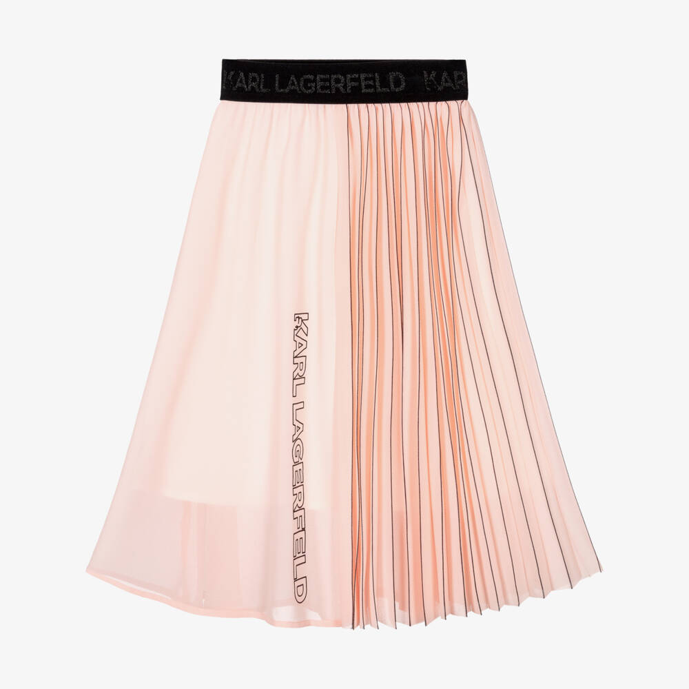 KARL LAGERFELD KIDS-Girls Pink Pleated Midi Skirt | Childrensalon