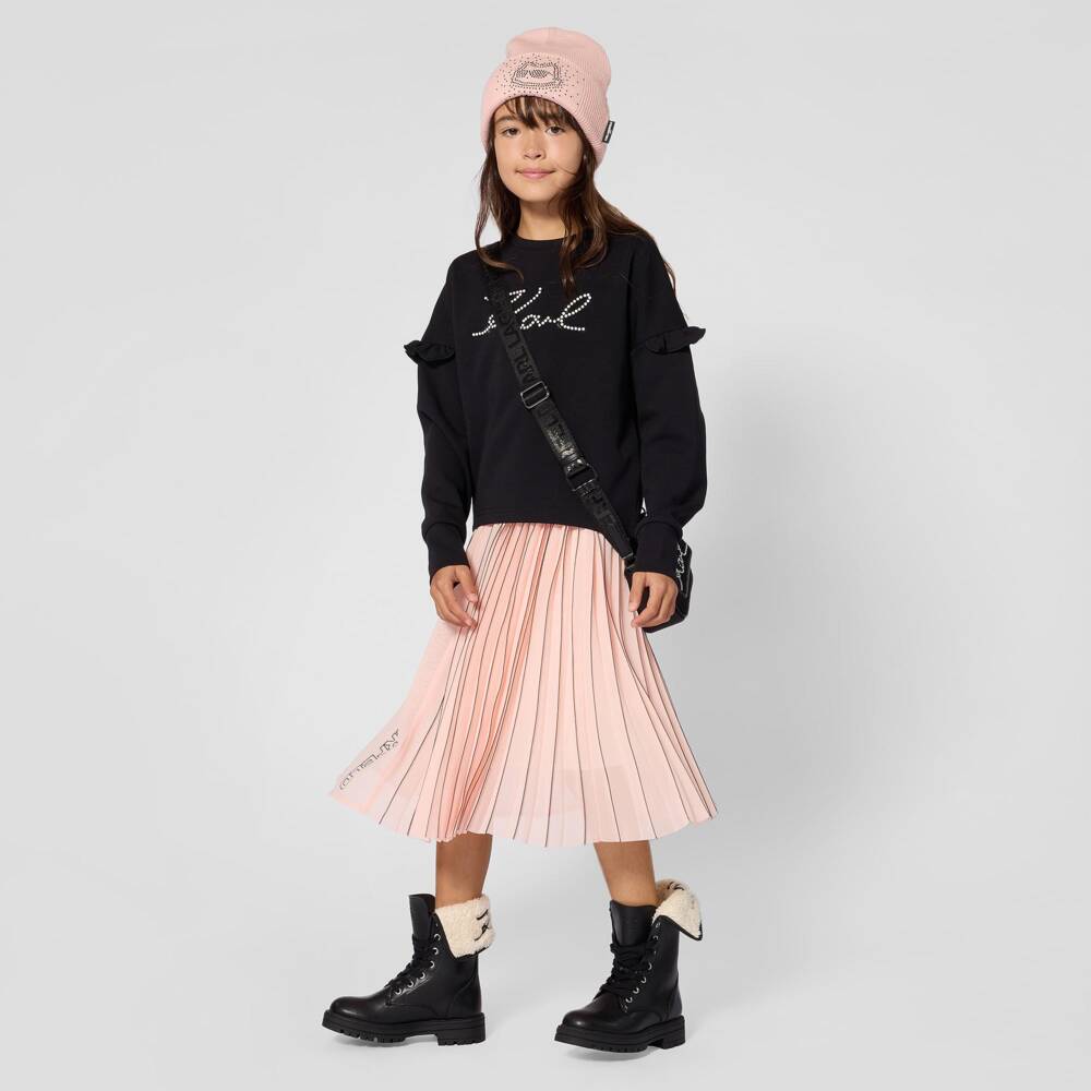 KARL LAGERFELD KIDS-Girls Pink Pleated Midi Skirt | Childrensalon