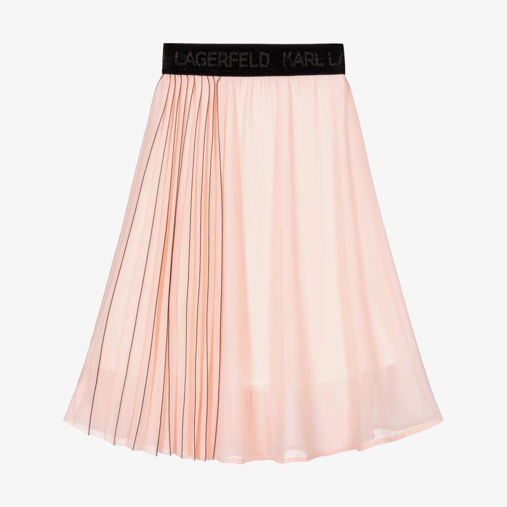 KARL LAGERFELD KIDS-Girls Pink Pleated Midi Skirt | Childrensalon