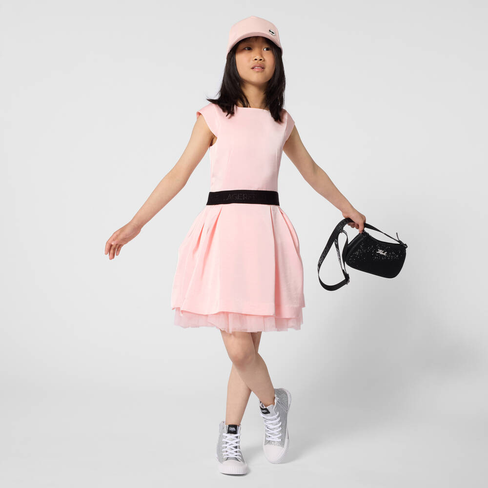 KARL LAGERFELD KIDS-فستان ساتان لون زهري للبنات | Childrensalon