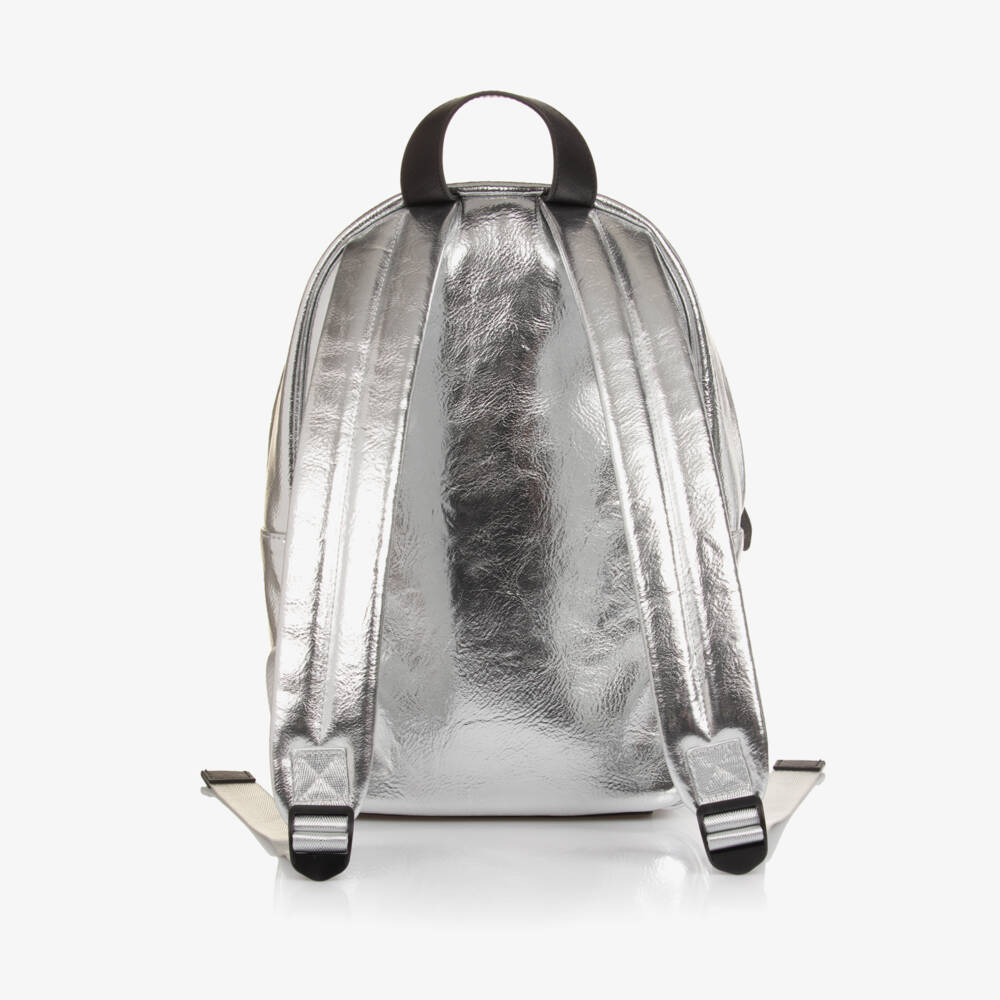 KARL LAGERFELD KIDS-Girls Silver Faux Leather Choupette Backpack (32cm) | Childrensalon