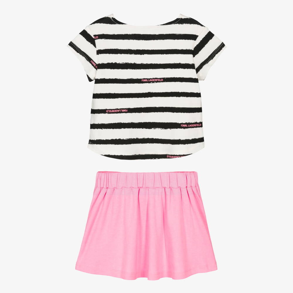KARL LAGERFELD KIDS-Girls Striped T-Shirt & Pink Skirt Set | Childrensalon