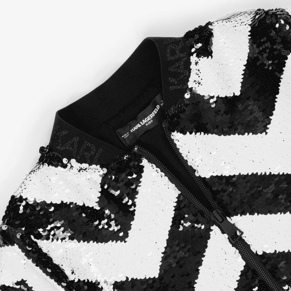 KARL LAGERFELD KIDS-Girls White & Black Chevron Sequin Dress | Childrensalon