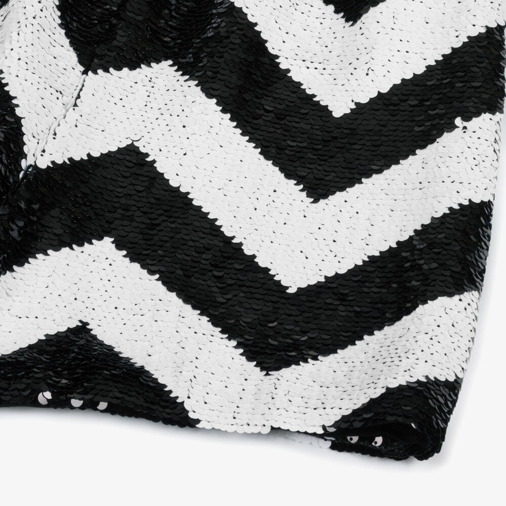 KARL LAGERFELD KIDS-Шорты бело-черные зигзагом с пайетками для девочек | Childrensalon