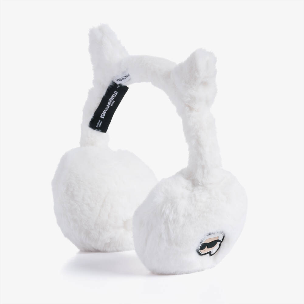 KARL LAGERFELD KIDS-غطاء أذن فرو صناعي لون أبيض للبنات | Childrensalon
