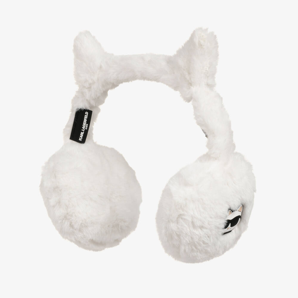 KARL LAGERFELD KIDS-Girls White Choupette Faux Fur Earmuffs | Childrensalon