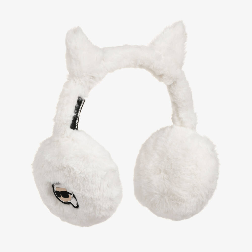 KARL LAGERFELD KIDS-Girls White Choupette Faux Fur Earmuffs | Childrensalon