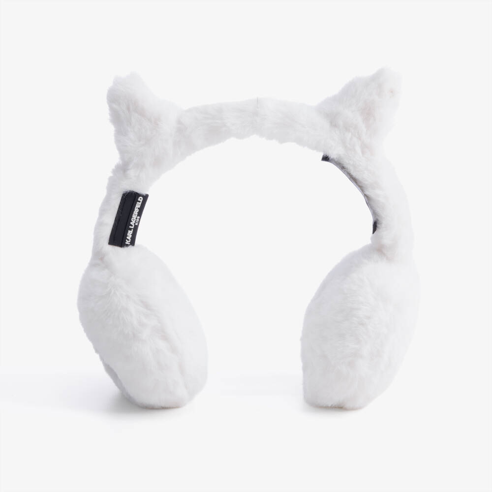 KARL LAGERFELD KIDS-غطاء أذن فرو صناعي لون أبيض للبنات | Childrensalon