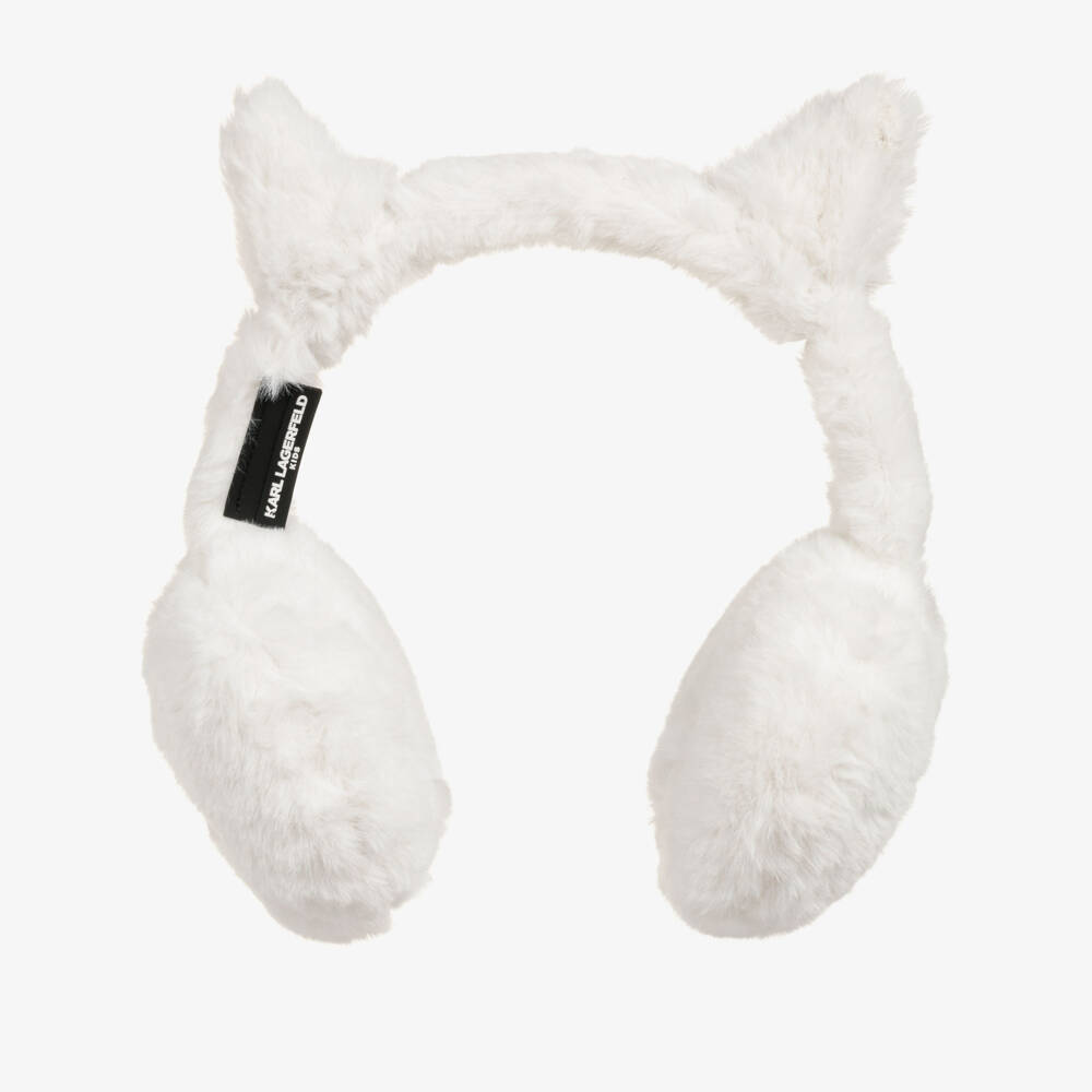 KARL LAGERFELD KIDS-Girls White Choupette Faux Fur Earmuffs | Childrensalon