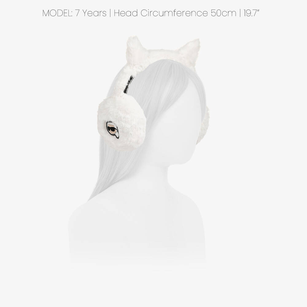 KARL LAGERFELD KIDS-Girls White Choupette Faux Fur Earmuffs | Childrensalon