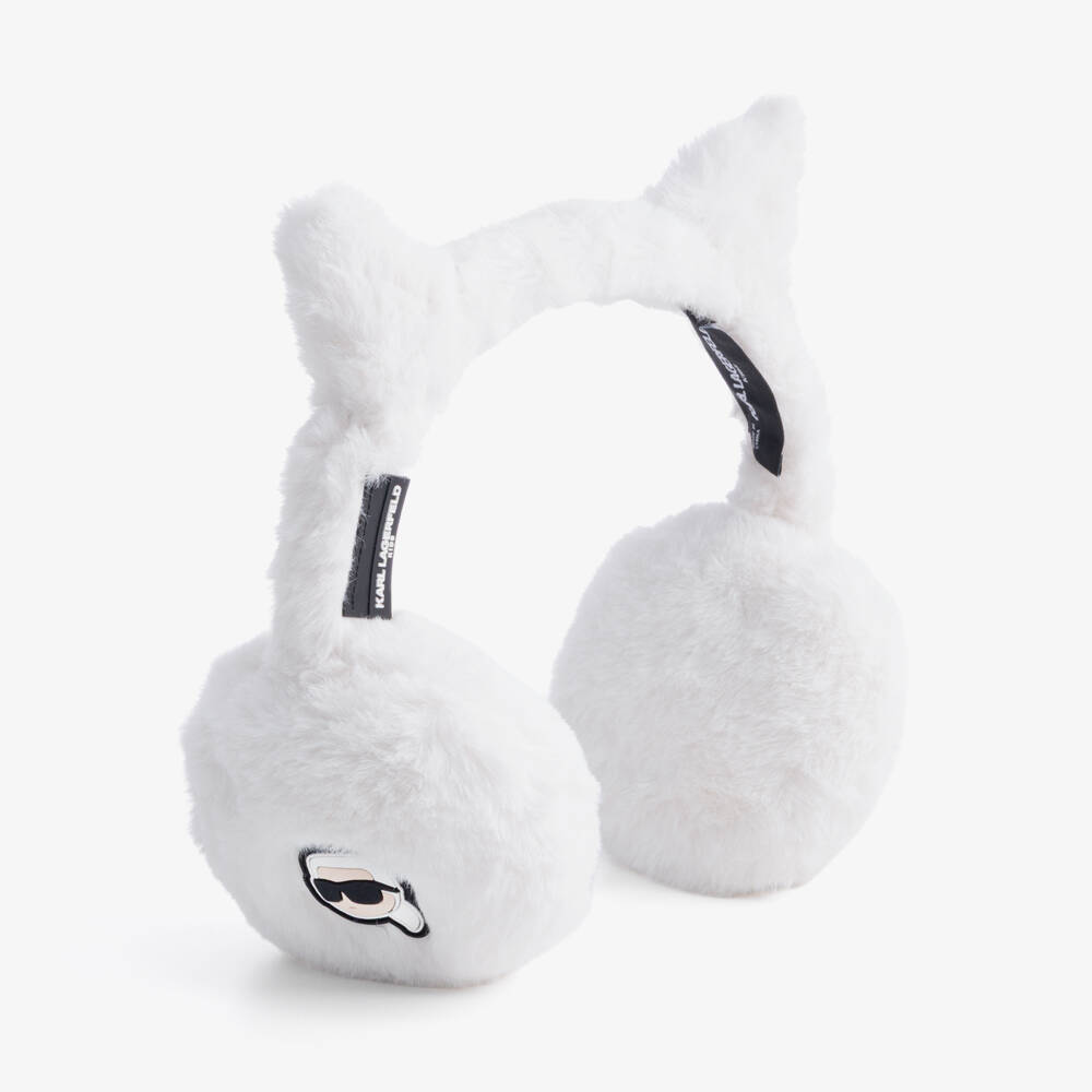 KARL LAGERFELD KIDS-Girls White Choupette Faux Fur Earmuffs | Childrensalon