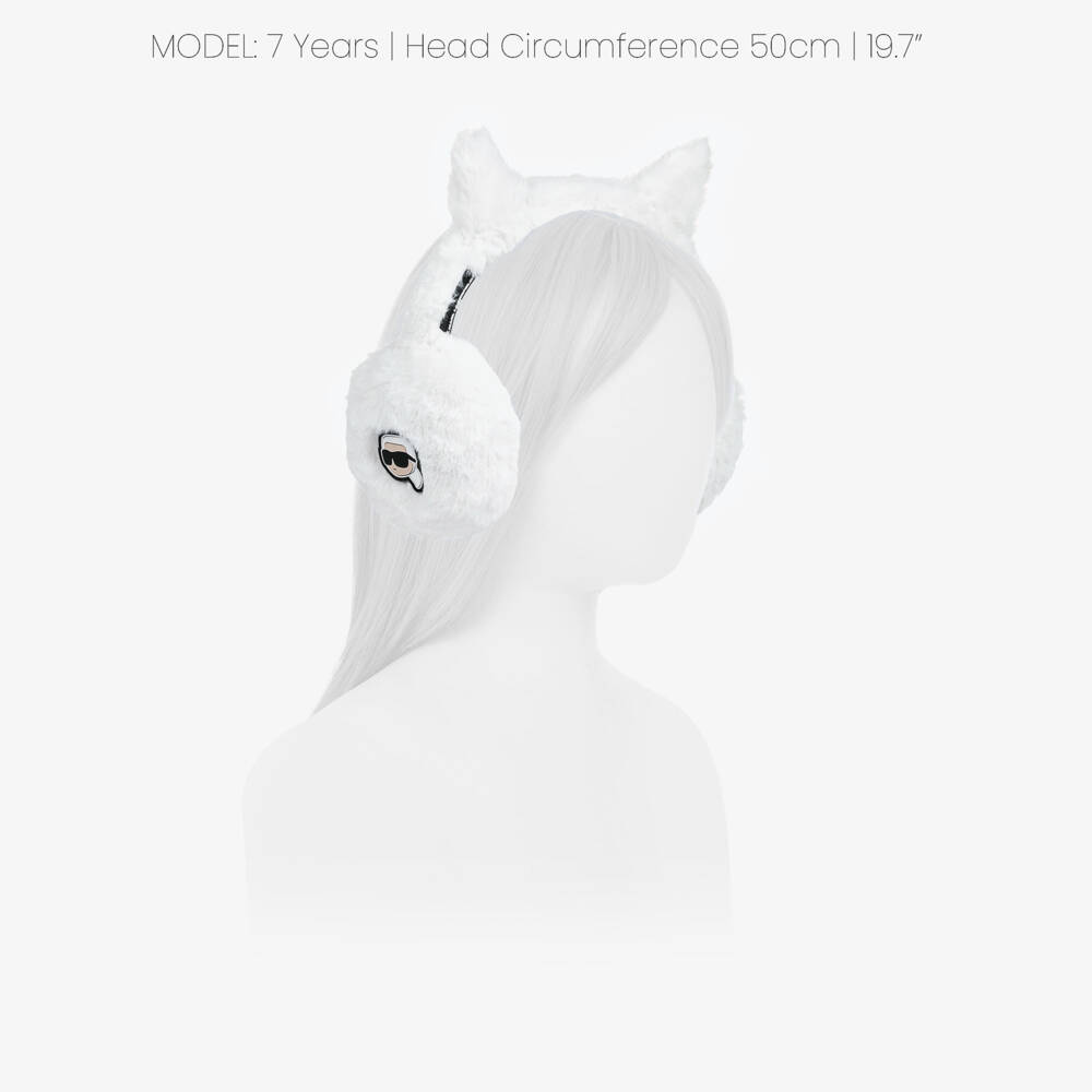 KARL LAGERFELD KIDS-غطاء أذن فرو صناعي لون أبيض للبنات | Childrensalon