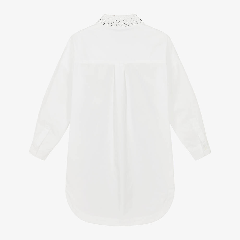 KARL LAGERFELD KIDS-Girls White Cotton Poplin Shirt Dress | Childrensalon