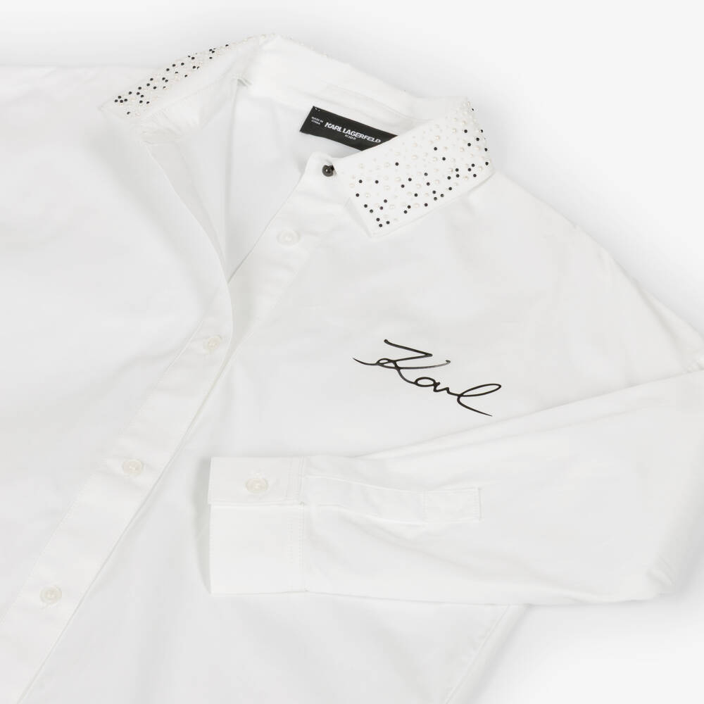 KARL LAGERFELD KIDS-Girls White Cotton Poplin Shirt Dress | Childrensalon