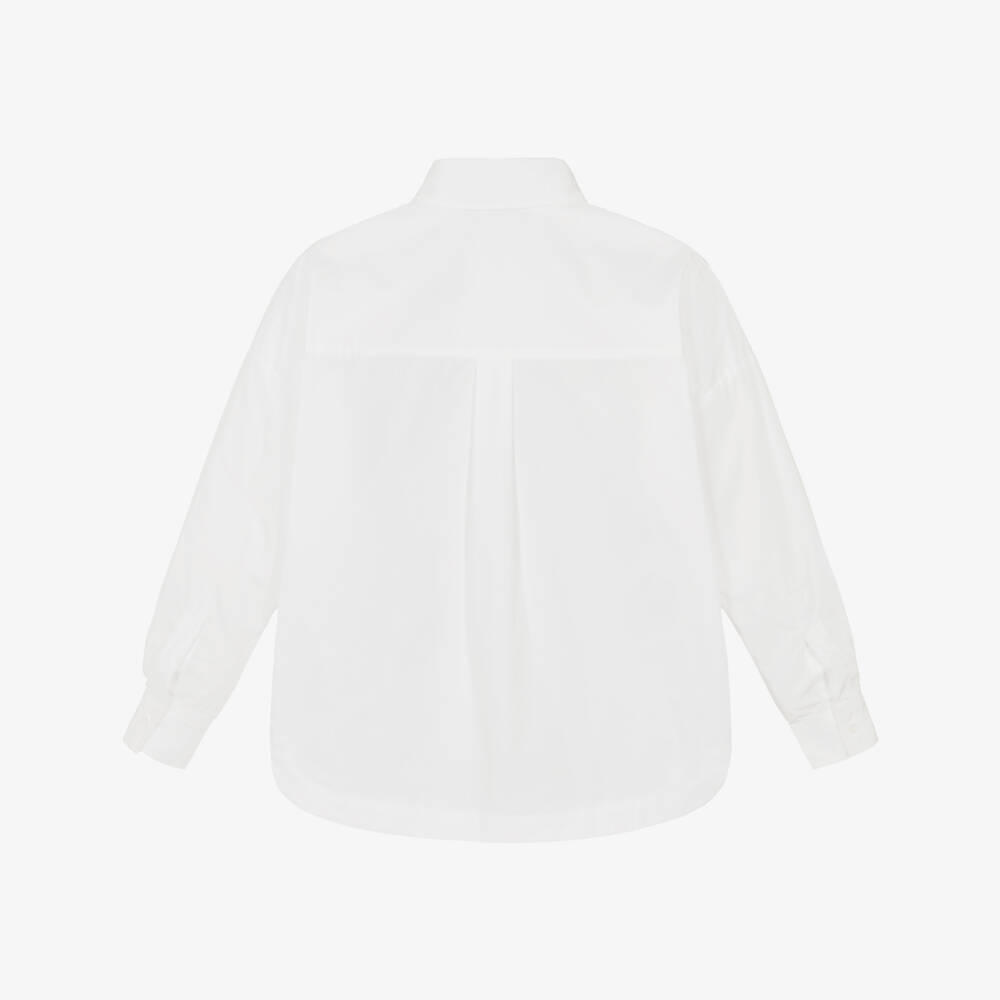 KARL LAGERFELD KIDS-Girls White Cotton Poplin Shirt with Detachable Tie | Childrensalon