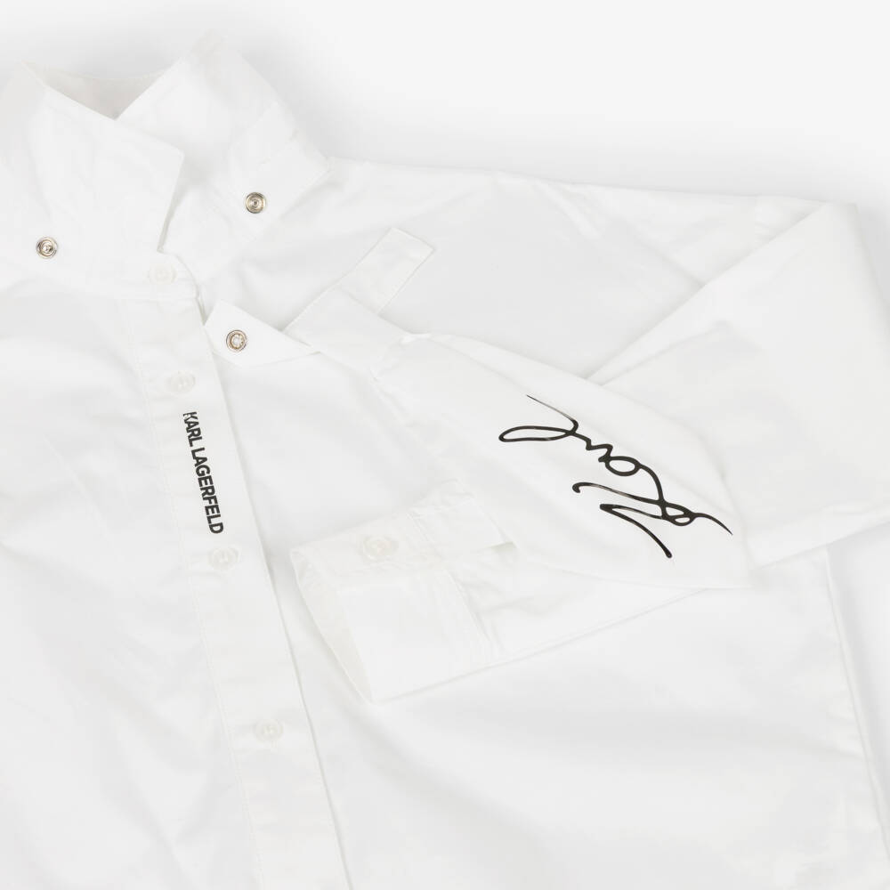 KARL LAGERFELD KIDS-Girls White Cotton Poplin Shirt with Detachable Tie | Childrensalon