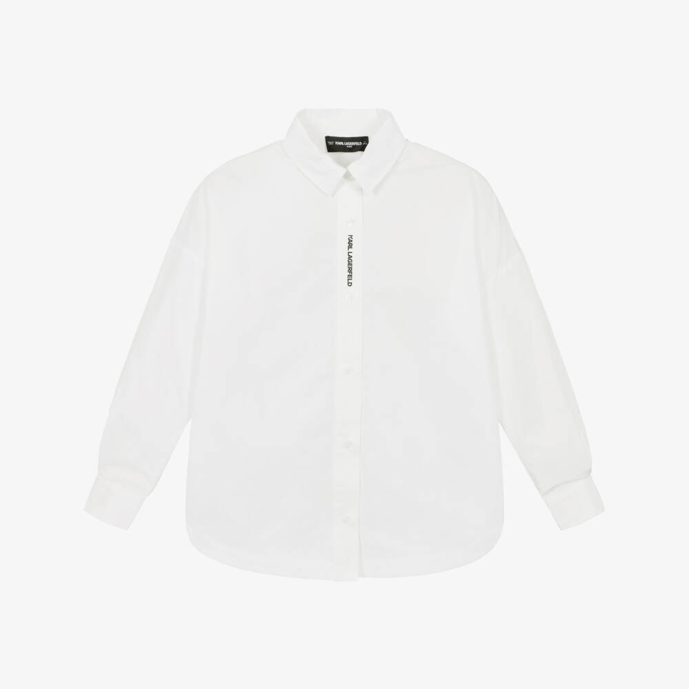 KARL LAGERFELD KIDS-Girls White Cotton Poplin Shirt with Detachable Tie | Childrensalon