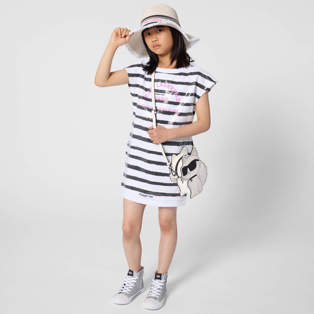 KARL LAGERFELD KIDS-Girls White Faux Leather Choupette Bag (21cm) | Childrensalon