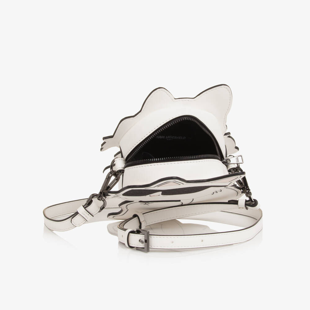 KARL LAGERFELD KIDS-Girls White Faux Leather Choupette Bag (21cm) | Childrensalon