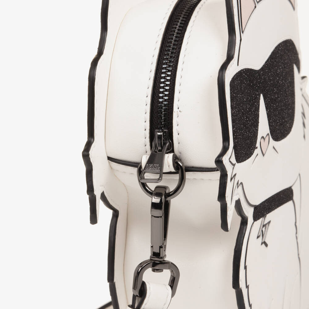 KARL LAGERFELD KIDS-Girls White Faux Leather Choupette Bag (21cm) | Childrensalon