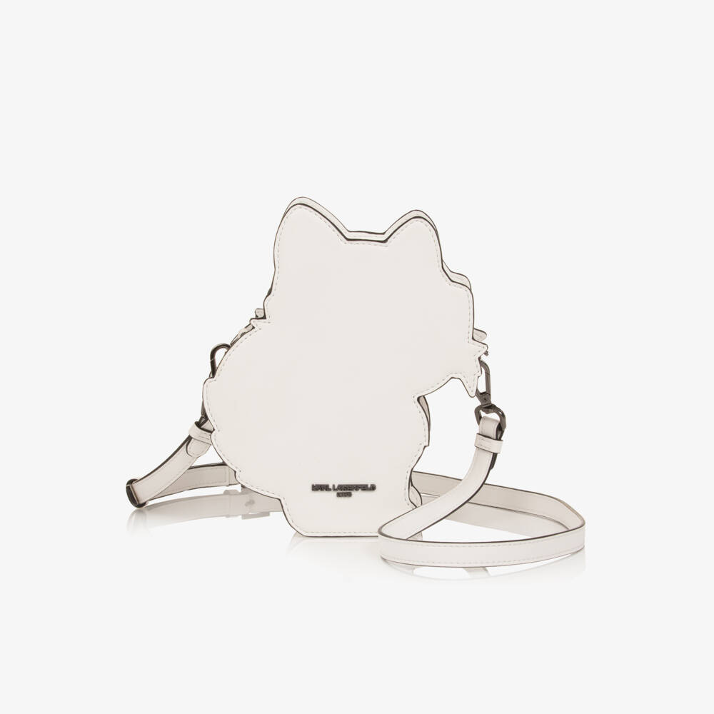 KARL LAGERFELD KIDS-Girls White Faux Leather Choupette Bag (21cm) | Childrensalon
