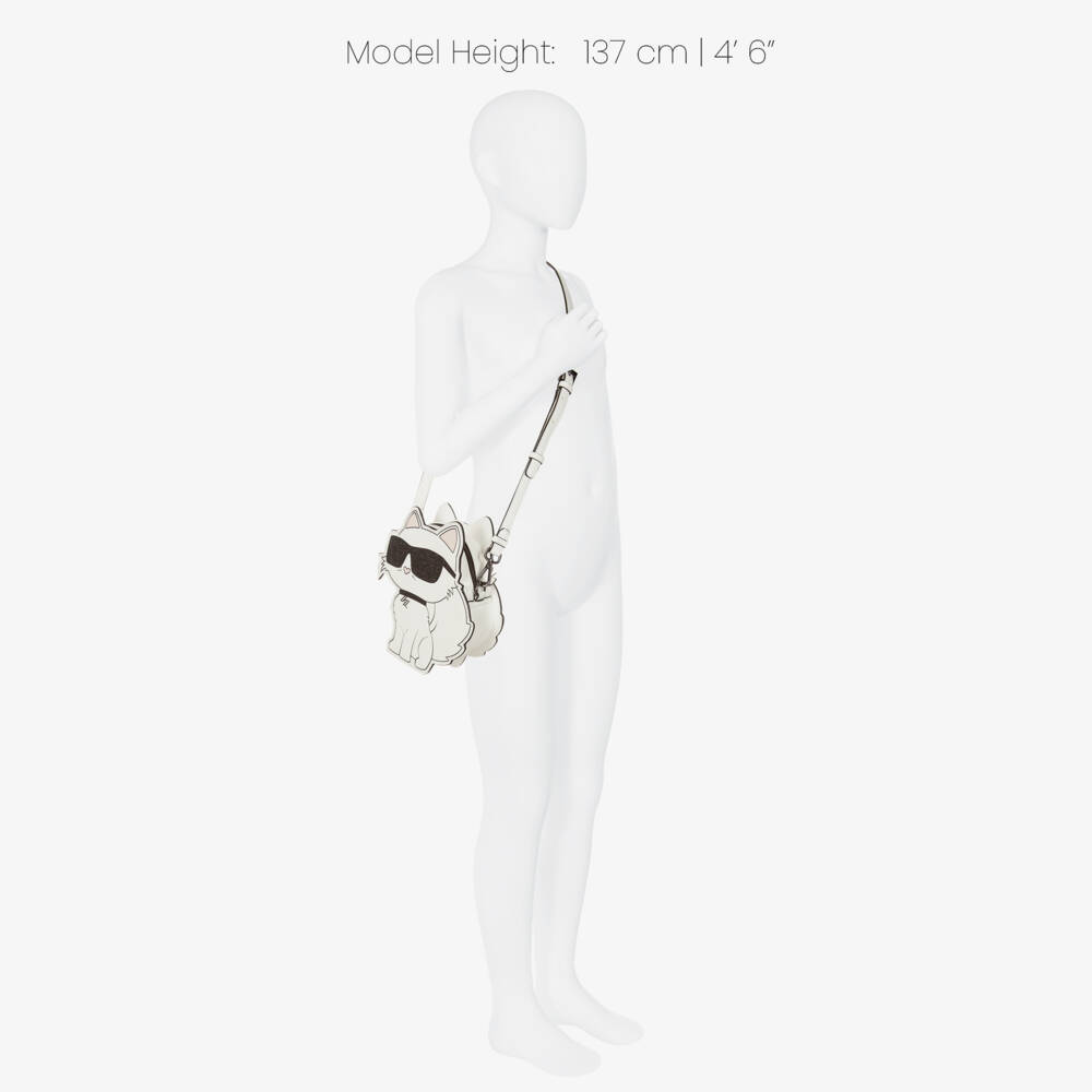 KARL LAGERFELD KIDS-Girls White Faux Leather Choupette Bag (21cm) | Childrensalon