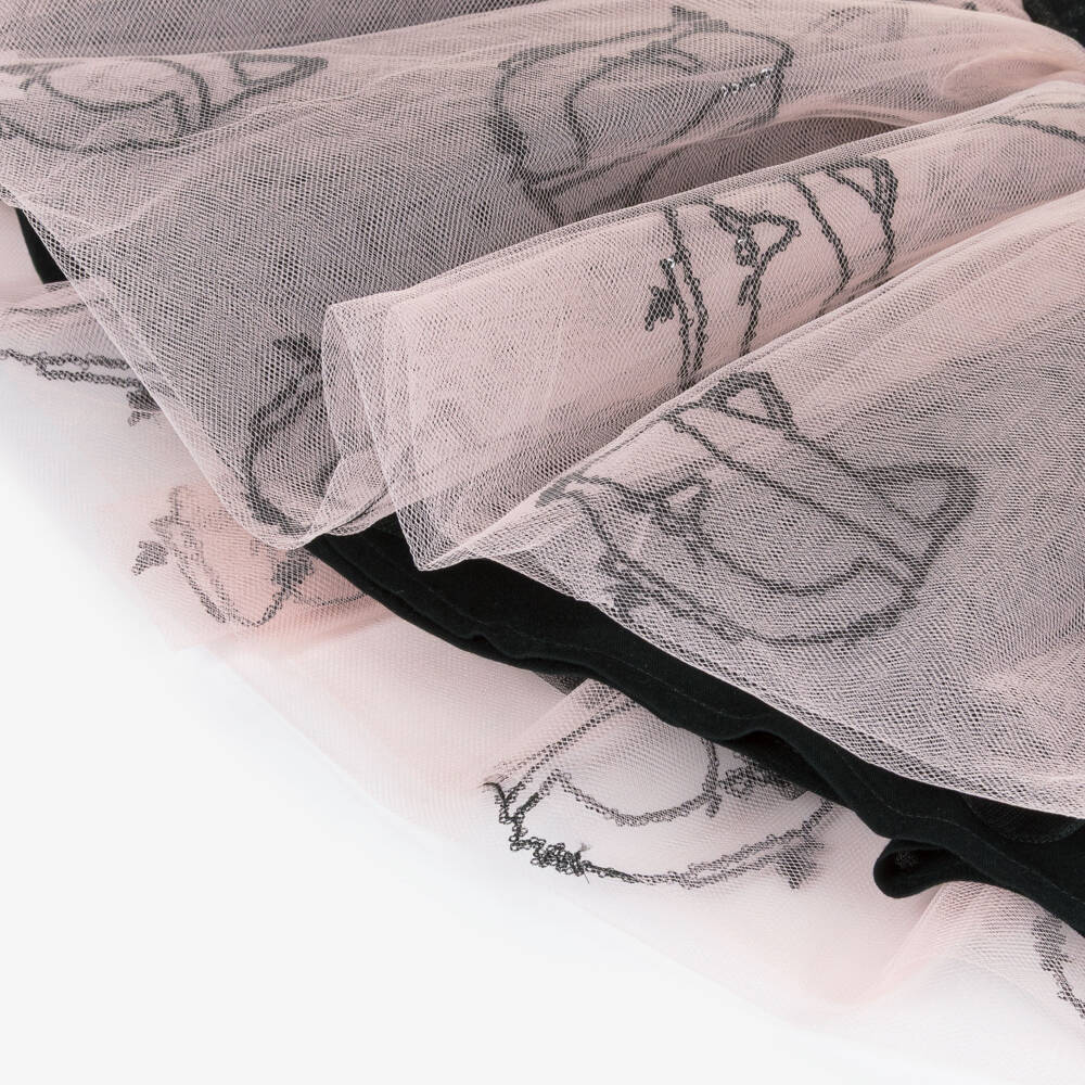 KARL LAGERFELD KIDS-Girls White Jersey & Pink Tulle Choupette Skirt Set | Childrensalon