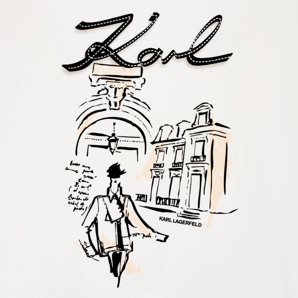 KARL LAGERFELD KIDS-Girls White Jersey T-Shirt with Graphic Print | Childrensalon