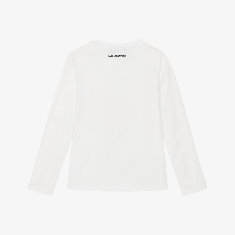 KARL LAGERFELD KIDS-Girls White Jersey Top with Choupette Motif | Childrensalon