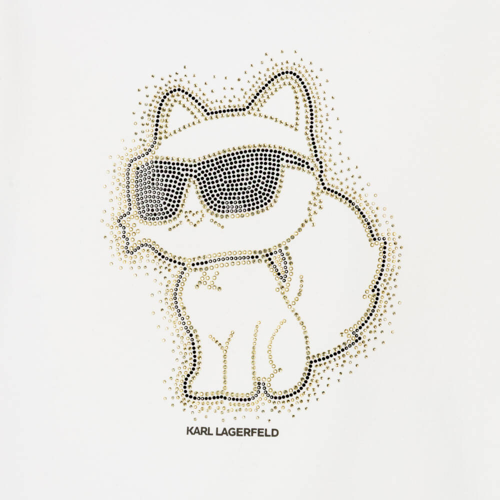 KARL LAGERFELD KIDS-Girls White Jersey Top with Choupette Motif | Childrensalon