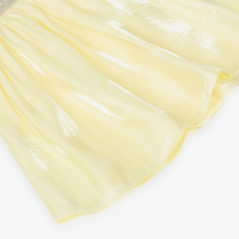 KARL LAGERFELD KIDS-Girls White Jersey & Yellow Voile Short-Sleeved Dress | Childrensalon