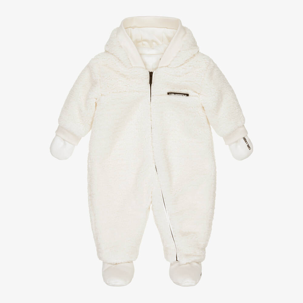 KARL LAGERFELD KIDS-Ivory Sherpa Fleece Hooded Pramsuit  | Childrensalon