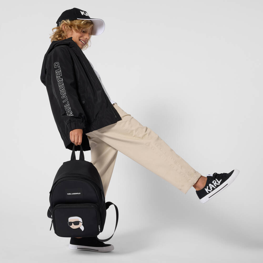 KARL LAGERFELD KIDS-Karl Ikonik Black Backpack (30cm) | Childrensalon