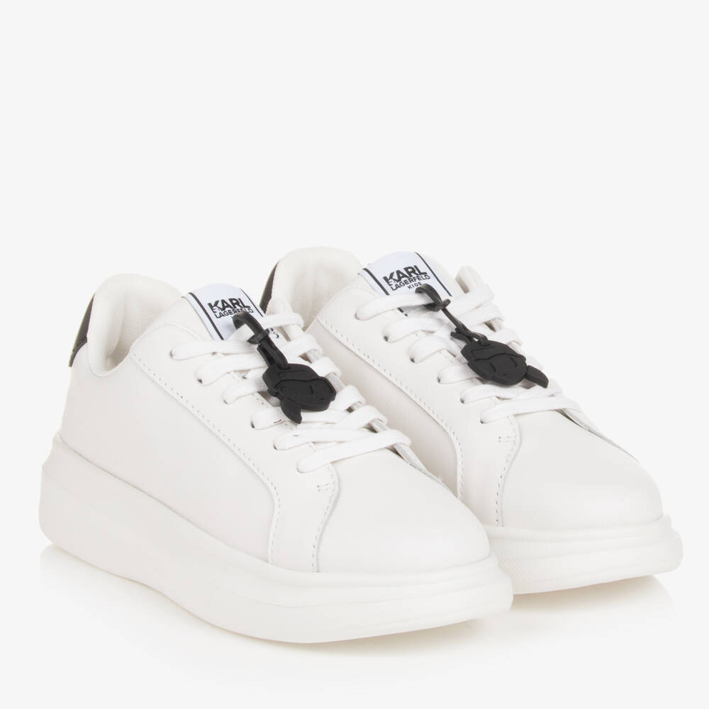 KARL LAGERFELD KIDS Teen White Leather Lace-Up Trainers