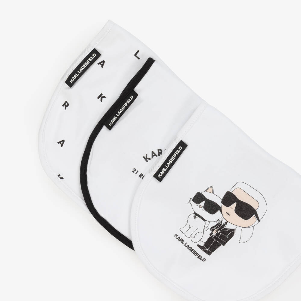 KARL LAGERFELD KIDS-White Cotton Bibs (3 Pack) | Childrensalon