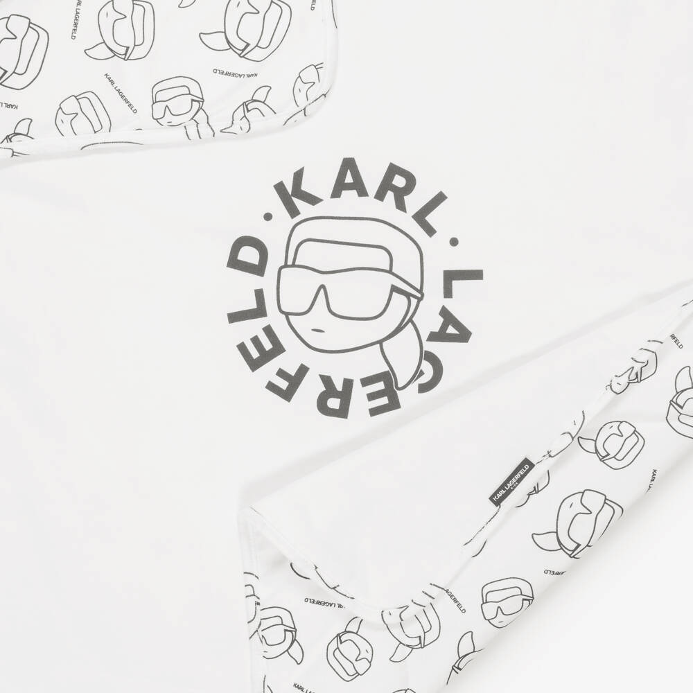 KARL LAGERFELD KIDS-White Cotton Jersey Padded Ikonik Blanket (73cm) | Childrensalon